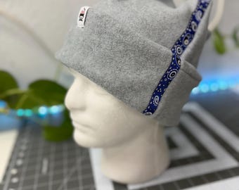 Retro Four-Point Fleece Beanie with Bandana Accent | Handmade Winter Hat by StewPit Brand | Cozy Snow Hood, Ski Hat, Adventure Beanie