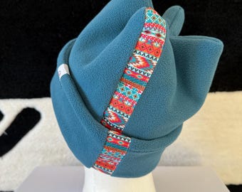 Retro Four-Point Fleece Beanie w/ Jacquard Ribbon Accent | Handmade Winter Hat by StewPit Brand | Cozy Ski Hat, Adventure Beanie