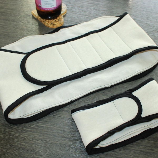 Organic Cotton Castor Oil Wrap – Adjustable, Washable, Ergonomic Design | Handmade to Order - 44”x 9” Abdominal, 20”x 4” Neck, 24”x10” Knee
