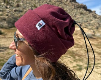 Fleece Cinch Beanie & Neck Gaiter | 2-in-1 Convertible Hat | Helmet Compatible Ski Beanie | Handmade Fleece Hat | Winter Gear