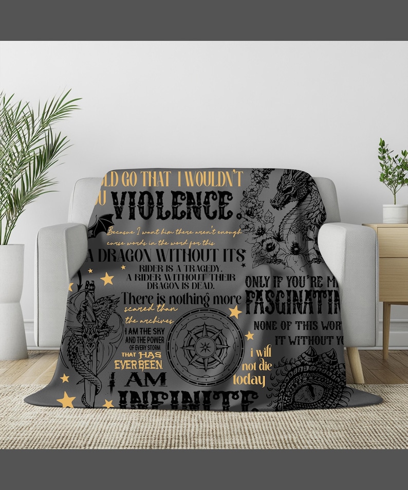 Cozy Fourth Wing Blanket for Sofa & Bed Velveteen Plush Blanket, Basgiath War College Design, Book Lover Gift, 50x60 Inches image 2