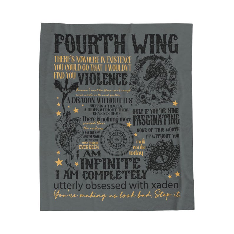 Cozy Fourth Wing Blanket for Sofa & Bed Velveteen Plush Blanket, Basgiath War College Design, Book Lover Gift, 50x60 Inches image 3