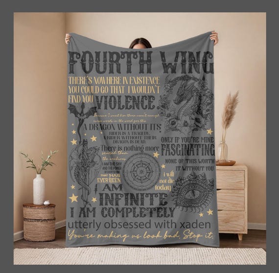 Cozy Fourth Wing Blanket for Sofa & Bed Velveteen Plush Blanket, Basgiath War College Design, Book Lover Gift, 50x60 Inches