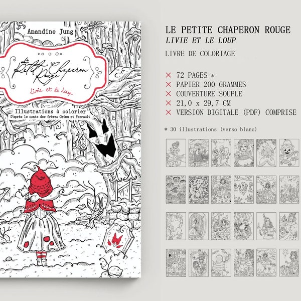 Coloring book for adults "Le Petit Chaperon Rouge, Livie et le Loup"