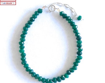 Genuine Emerald Natural Color Gemstone 925 Silver adjustable Bracelet USA SELLER