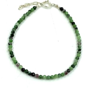 Genuine Ruby fuchsite Natural Color 925 Silver Jewelry Women Handmade adjustable Bracelet USA SELLER