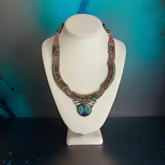 Collier Népalais Tibétain Argent 925 Avec Lapis Lazuli - Neuf Sans Emballage, Fait Main
