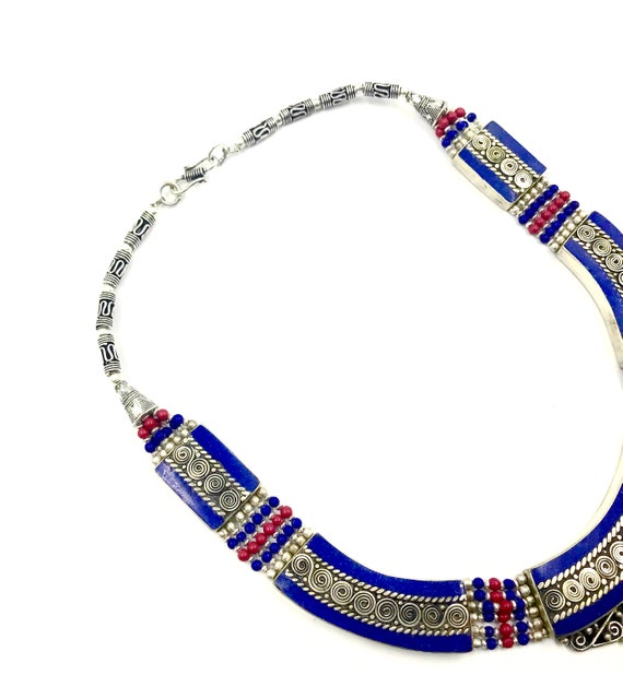 Vintage Nepal Tibetan Women Necklace Lapis Coral … - image 5