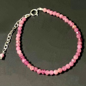 Genuine Pink Tourmaline Natural Color 925 Silver adjustable Bracelet USA SELLER