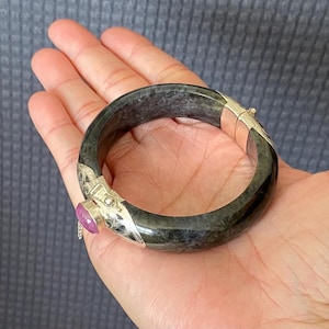 6.2 inch Circumference Handmade 925 Silver Natural Burmese Jade Women's Bangle Bracelet EtsJ 198