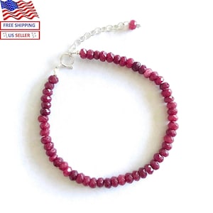 Äkta rubin ädelsten naturlig färg 925 silver justerbart armband USA säljare
