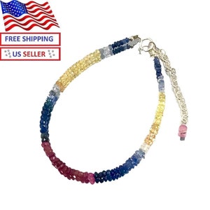 Genuine Multi Sapphire Ruby Emerald Natural Color 925 Silver Bracelet USA SELLER