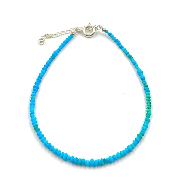 Bracciale donna in turchese mm 5,5 e oro bianco 18 carati cm 20