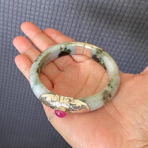7 inch Circumference Handmade 925 Silver Natural Burmese Jade Women's Bangle Bracelet EtsJ 205