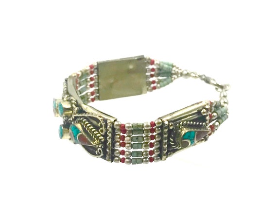 Vintage Nepal Tibetan Women Bracelet Turquoise  N… - image 5