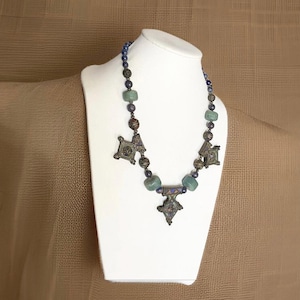 Vintage Nepal Tibetan Women Necklace Lapis lazuli and Aventurine Nepalese Ethnic Tibet Handmade Jewelry