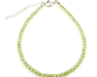Pulsera ajustable de plata 925 con pequeñas cuentas de peridoto genuino de color natural VENDEDOR DE EE. UU. N.° 02