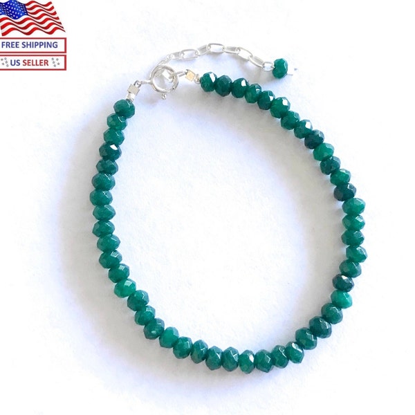 Genuine Emerald Natural Color Gemstone 925 Silver adjustable Bracelet USA SELLER