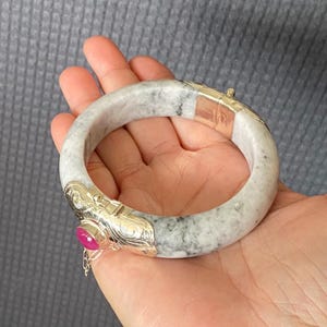 7.2 inch Circumference Handmade 925 Silver Natural Burmese Jade Women's Bangle Bracelet EtsJ 209