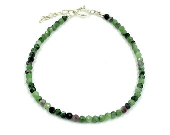 Genuine Ruby fuchsite Natural Color 925 Silver Jewelry Women Handmade adjustable Bracelet USA SELLER
