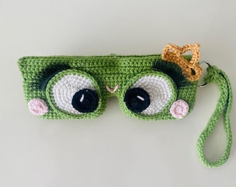 Patrón PDF para estuche de gafas de ganchillo: Soporte para gafas con forma de rana de ojos grandes (Descarga digital)