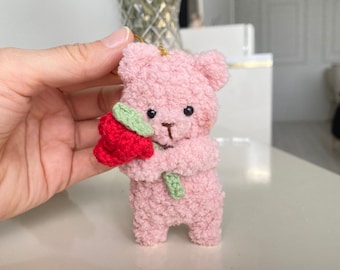 Crochet Tiny Bear Toy Pattern, Amigurumi Flower Bear (PDF)