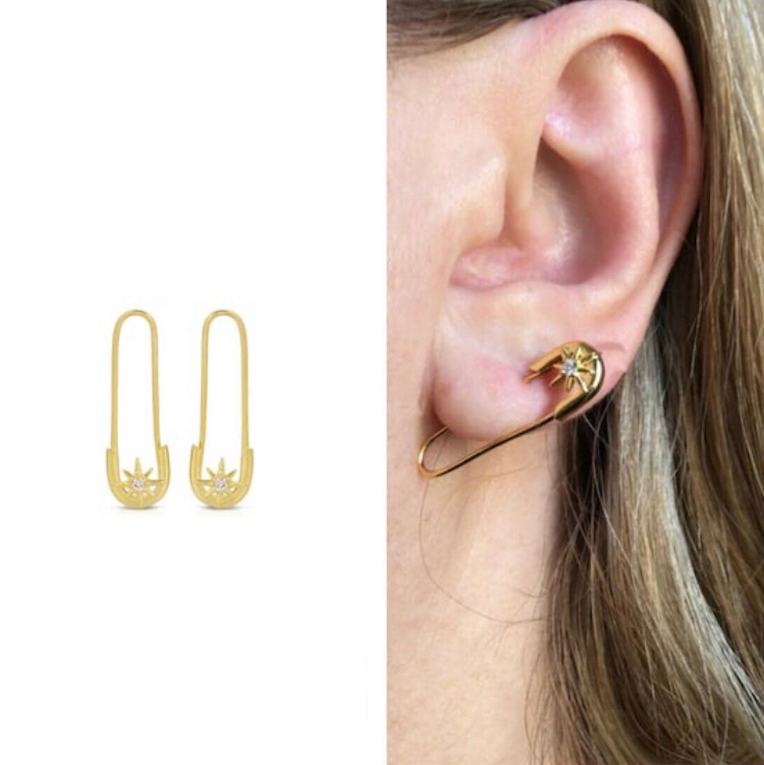 Pendientes de imperdible • pendientes de oro • pendientes geométricos • pendientes de imperdible de moda • pendientes minimalistas • pendientes llamativos • aros de imperdible modernos