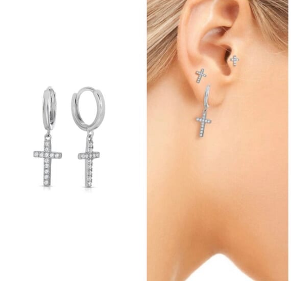 Tiny cross hoop earrings clearance
