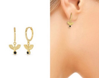 Aros de fénix • aros con dije de pájaro de fuego • pendientes de ónix • aros de animales • pendientes de inmortalidad • aros minimalistas • aro de fénix