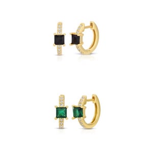 Onyx hoop earrings • emerald hoop earrings • hoop earrings • minimalist earrings • dainty hoops • charm hoops • huggie hoop earrings