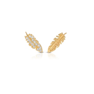 Tiny feather stud earring sterling silver • petite leaf tragus cartilage earring • multi-piercing second hole earring • feather earring