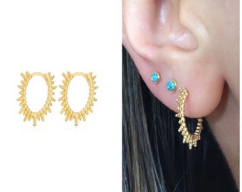 Pendiente de aro de sol • pendientes de aro • pendientes de aro celestiales • pendiente de aro con rayos de sol • aros de diosa del sol • pequeños aros de oro • pequeños aros de plata