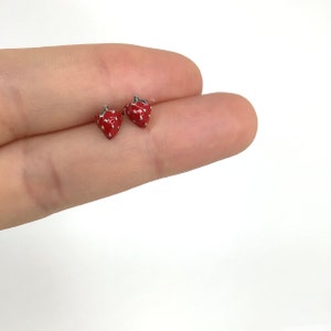 Strawberry stud earring sterling silver • tiny strawberry tragus cartilage earring • multi-piercing second hole earring • gift for kids