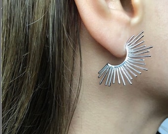 Pendientes de sol en plata de ley • pendientes de hola sol • pendientes celestiales • pendientes de rayos de sol • aros de diosa del sol • pendientes de punta