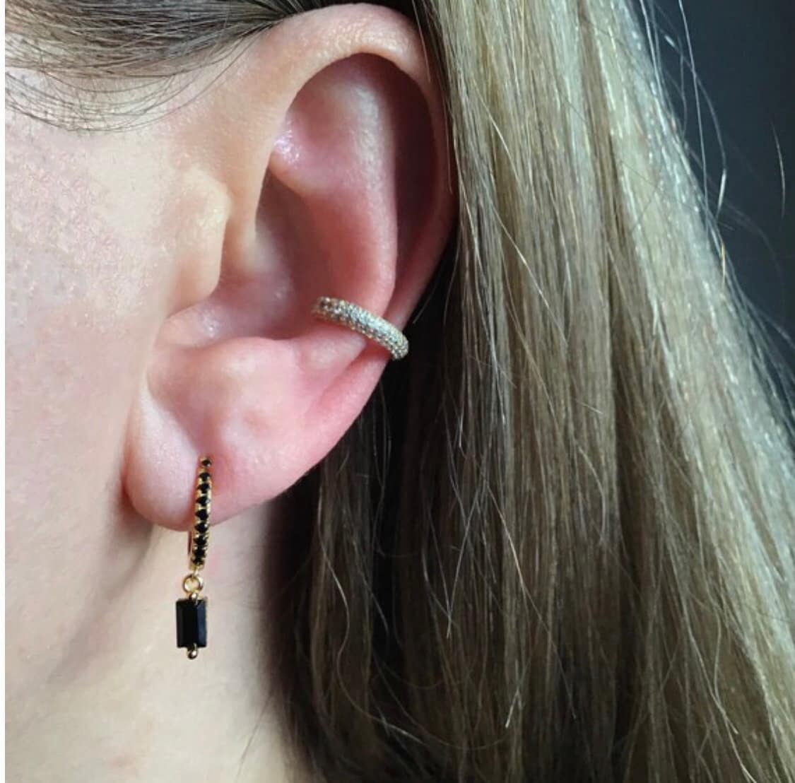 Onyx Baguette Hoop Earring Sterling Silver • Onyx Bar Hoop