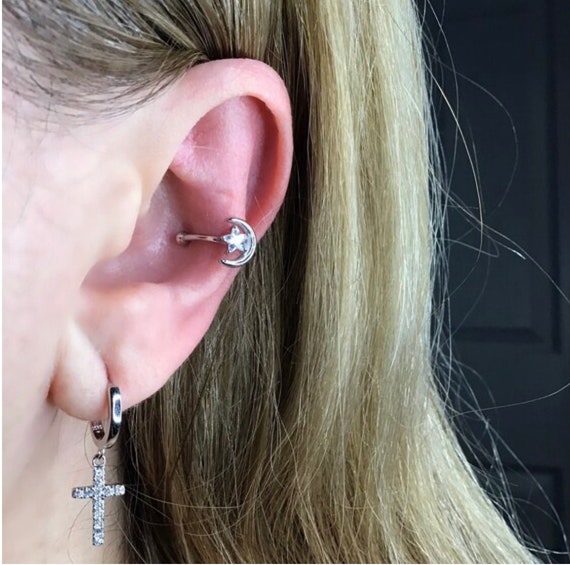 Tiny Cross Hoop Sterling Silver • Tragus Cartilage Petite