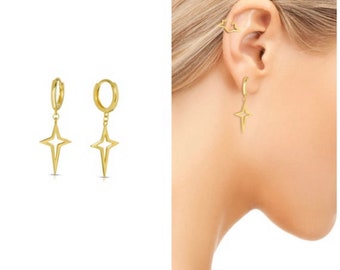 Star hoop earrings • gold huggie hoop • silver hoops • star dangle earrings • tiny gold hoops • tiny silver star earrings • celestial hoops