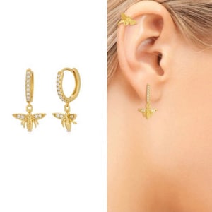 Bee hoop earrings • charm hoops • huggie earrings • bee hoop earrings • delicate earrings • minimalist hoops • gold hoops • silver hoops