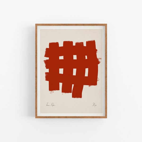 Geometric Wall Art Print | Framed Giclee Print | Modern Abstract Minimalist Decor | Red Lines on Beige