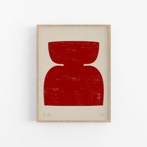 Impressão geométrica de arte de parede | Impressão giclée emoldurada | Decoração minimalista abstrata moderna | Objeto Vermelho em Bege