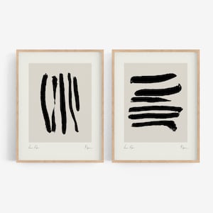Geometrische Wandkunst Set | Giclée-Druck | Abstrakte Bilderwand | 2 Gerahmte Drucke | Wohnzimmer Dekoration | Schwarz Weiß Poster Holzrahmen