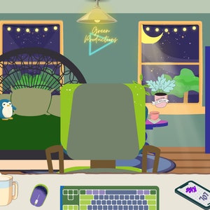 Animated VTuber Background - Aesthetic Lofi Green