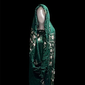 Tuareg Green Cotton Melhfa Scarf: Mauritania Sahraoui Dress