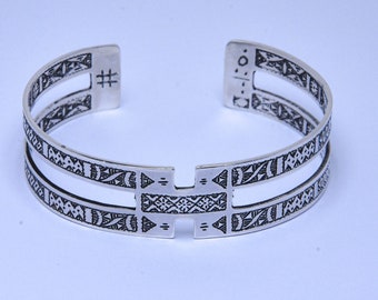 Handmade Sterling Silver Tuareg Cuff Bracelet: Ethnic Berber Jewelry