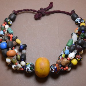 Old Rare African tribal jewelry necklace in Berber beads and coral beads necklace from old Morocco