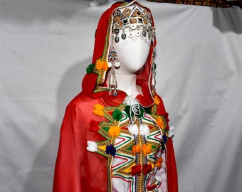 Ensemble kaftan berbère und tissu CHELHA, Berbères AMAZIGH mit argantem Haarreif