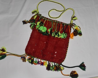 Bolsas berberes vintage vermelhas, bolsa de ombro berbere tecida à mão