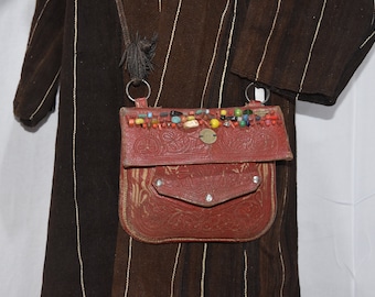 Vintage Moroccan Leather Bag: Berber Zabboula Fantasie Bag