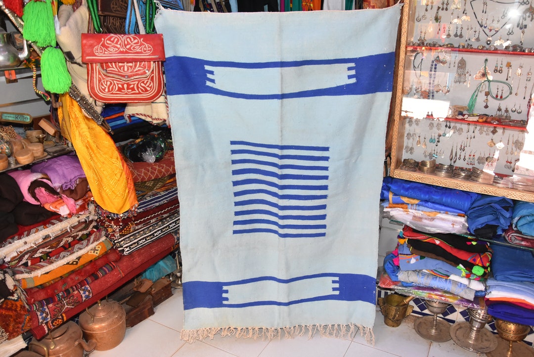 Handwoven Chefchaouen Rug: Berber Wool Carpet, Blue Moroccan Decor - Etsy