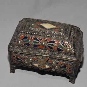 Old Berber Box Jewelry Handmade enameled Box  1920s
